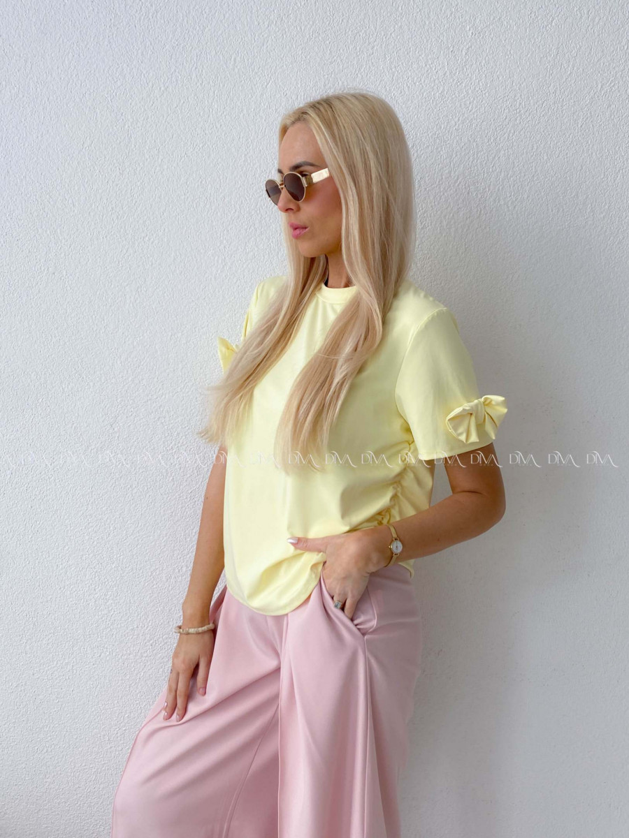 Tričko s mašľami na rukávoch butter yellow AB 303