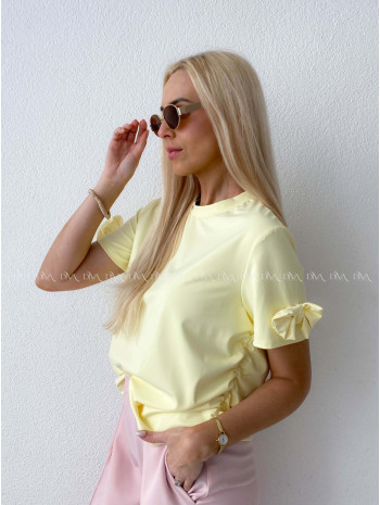 Tričko s mašľami na rukávoch butter yellow AB 303 Tričko s mašľami na rukávoch butter yellow AB 303
