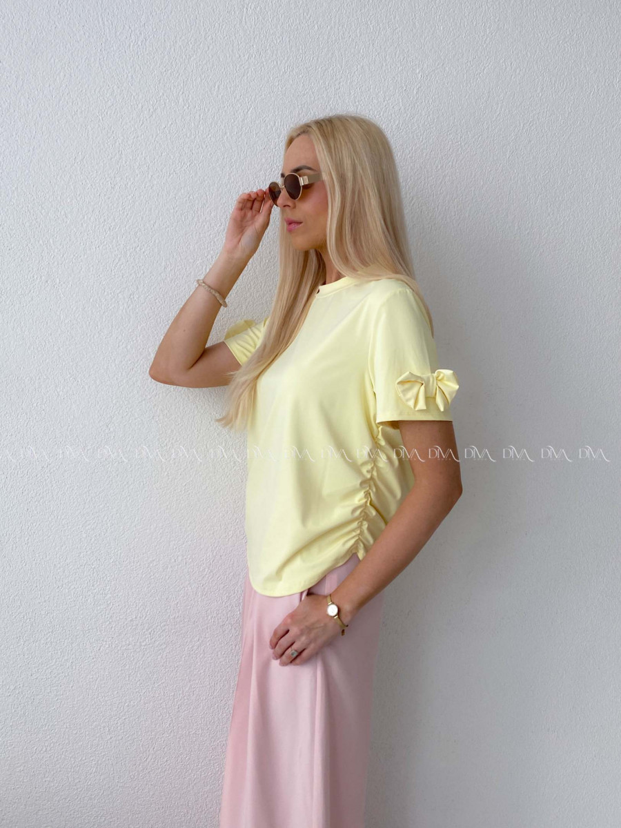 Tričko s mašľami na rukávoch butter yellow AB 303