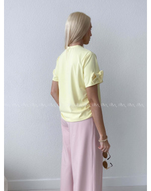 Tričko s mašľami na rukávoch butter yellow AB 303 Tričko s mašľami na rukávoch butter yellow AB 303