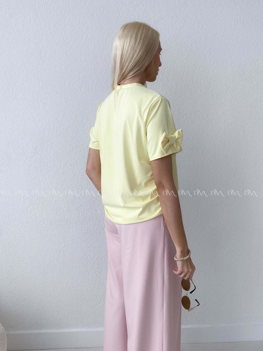 Tričko s mašľami na rukávoch butter yellow AB 303