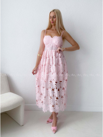 Elegantné krajkované šaty na ramienka Poppy ružové AB 130