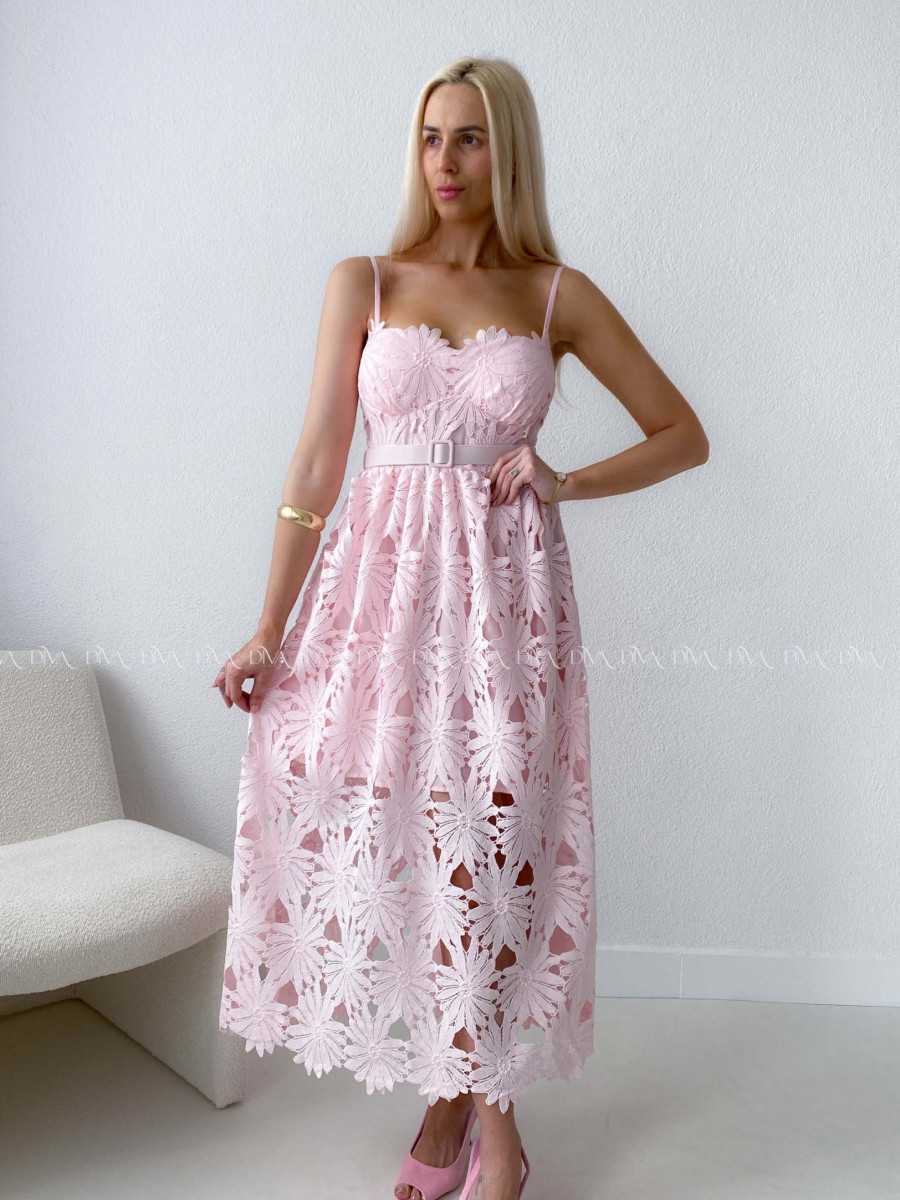 Elegantné krajkované šaty na ramienka Poppy ružové AB 130