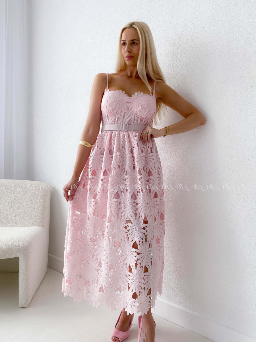 Elegantné krajkované šaty na ramienka Poppy ružové AB 130