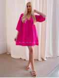 Mušelínové krátke šaty s viazaním fuchsia AB 400