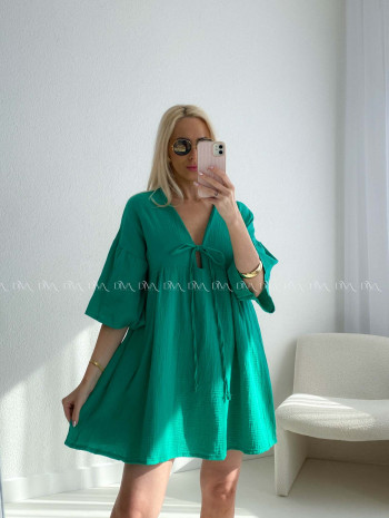 Mušelínové krátke šaty s viazaním zelené AB 400