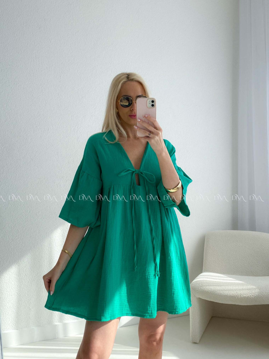 Mušelínové krátké šaty s vázáním zelené AB 400