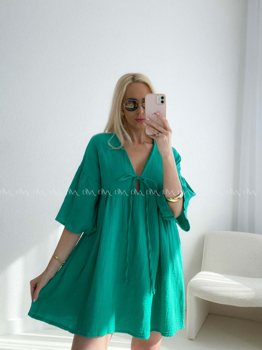 Mušelínové krátké šaty s vázáním zelené AB 400