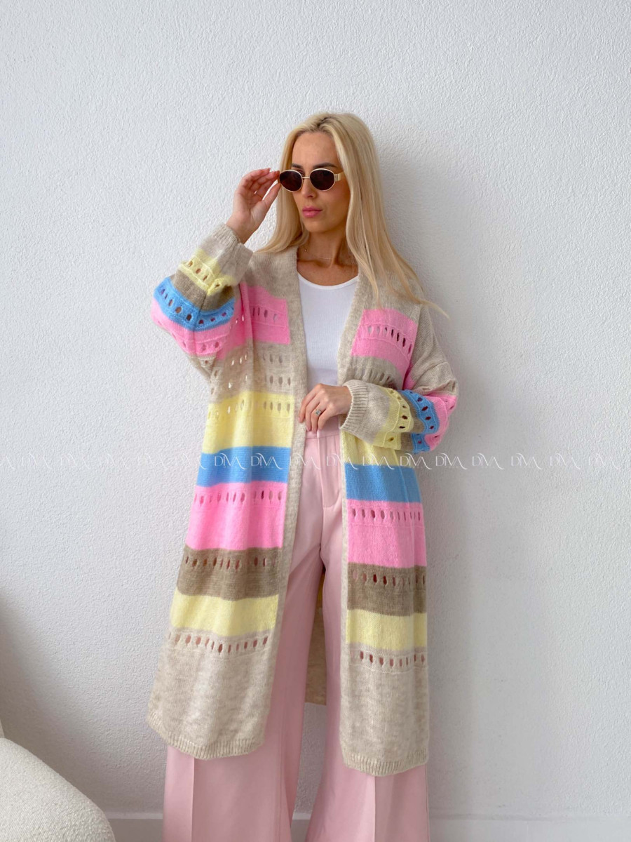 Maxi dierkovaný kardigan multicolor AB 133
