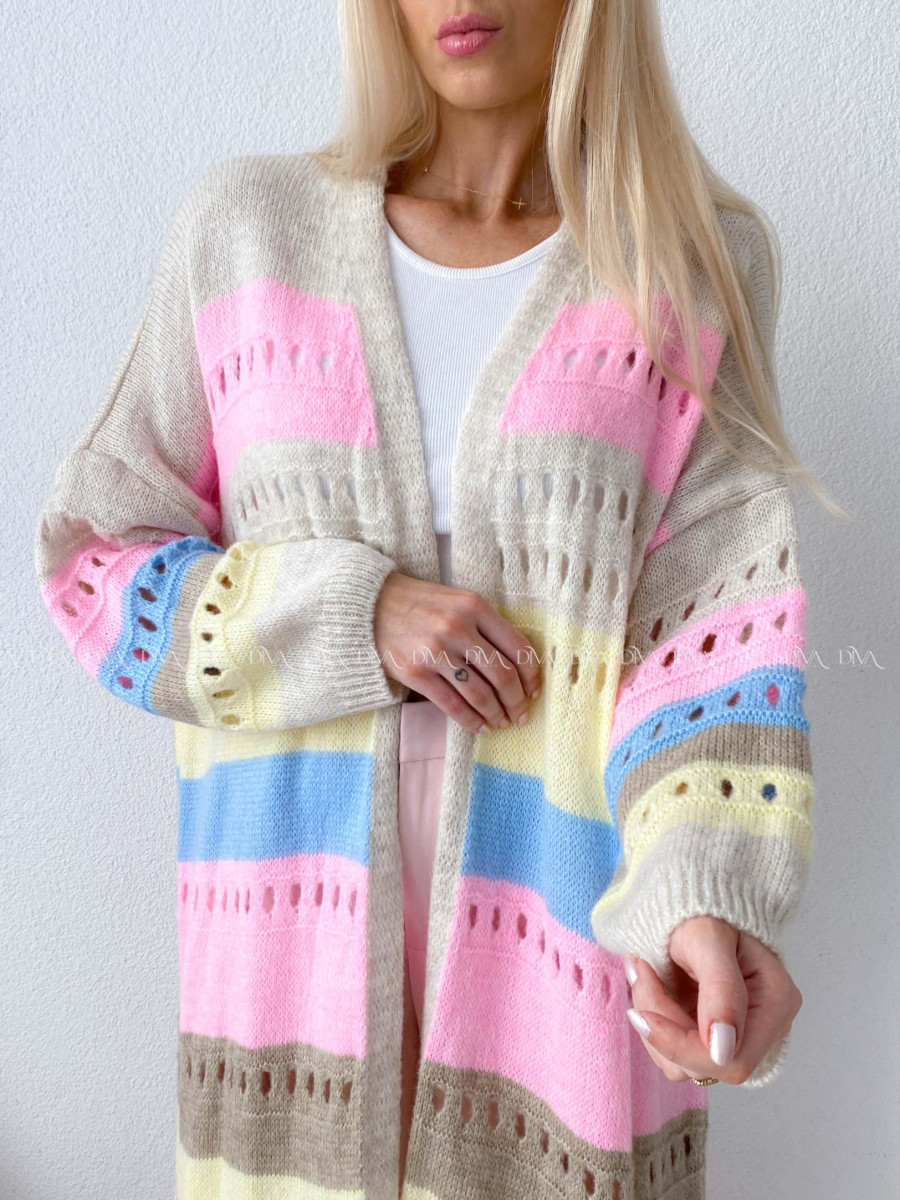 Maxi dierkovaný kardigan multicolor AB 133