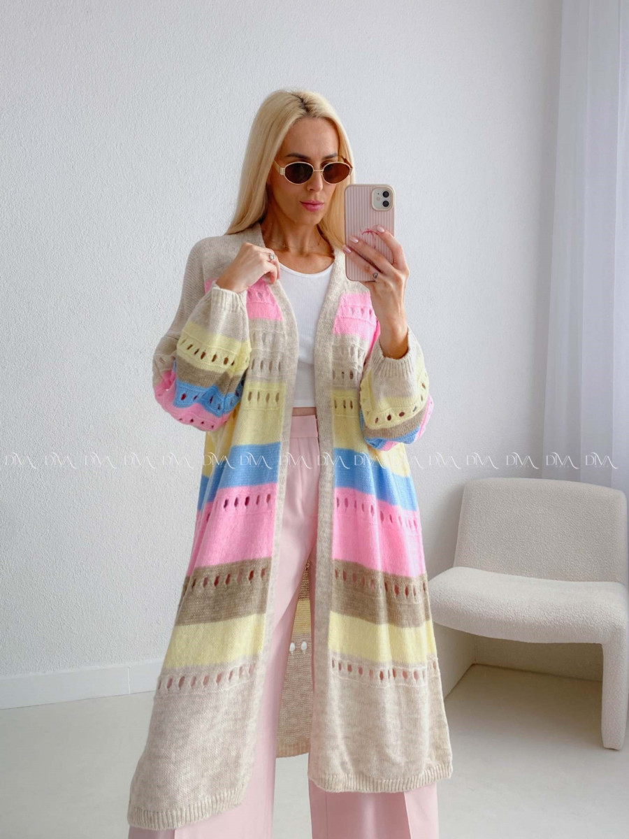 Maxi dierkovaný kardigan multicolor AB 133