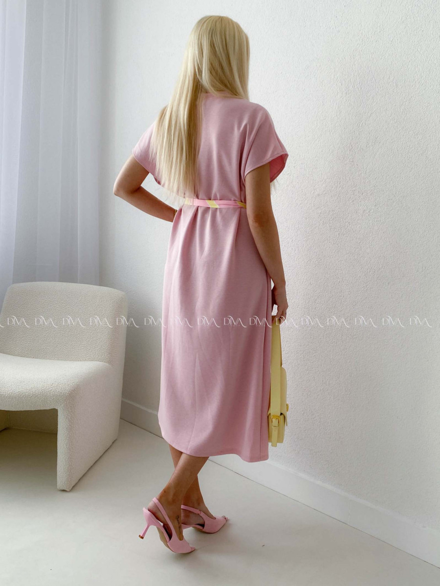 Hladké maxi šaty s gombíkmi a opaskom ružové AB 256