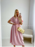 Hladké maxi šaty s gombíkmi a opaskom ružové AB 256
