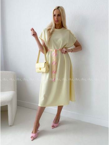 Hladké maxi šaty s gombíkmi a opaskom žltá AB 256