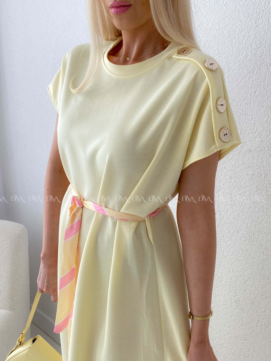 Hladké maxi šaty s gombíkmi a opaskom žltá AB 256