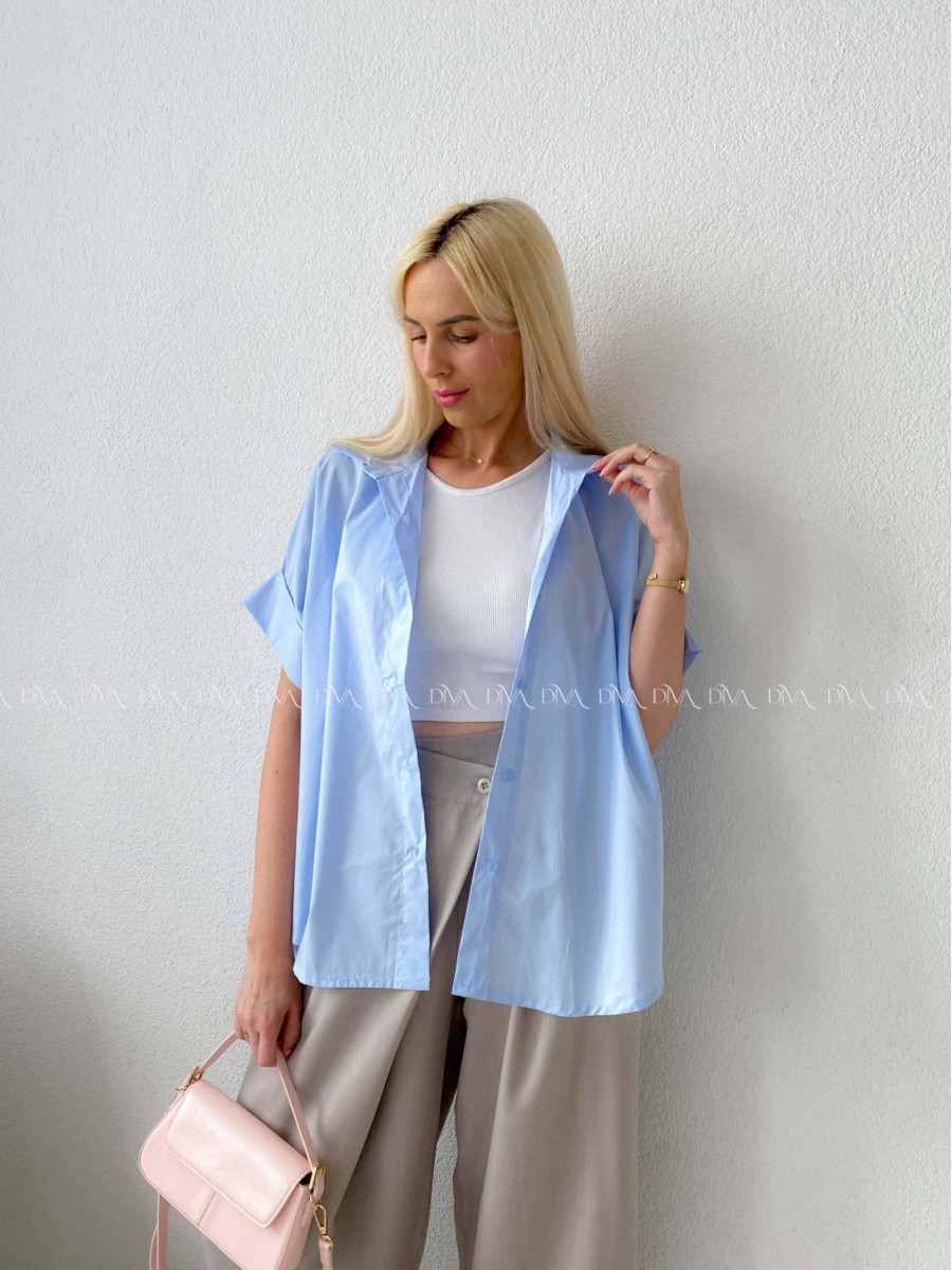 Oversize bavlnená netopieria košeľa baby modrá AB 231