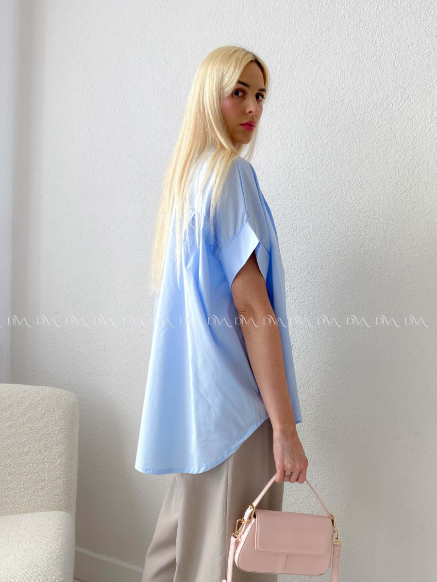 Oversize bavlnená netopieria košeľa baby modrá AB 231