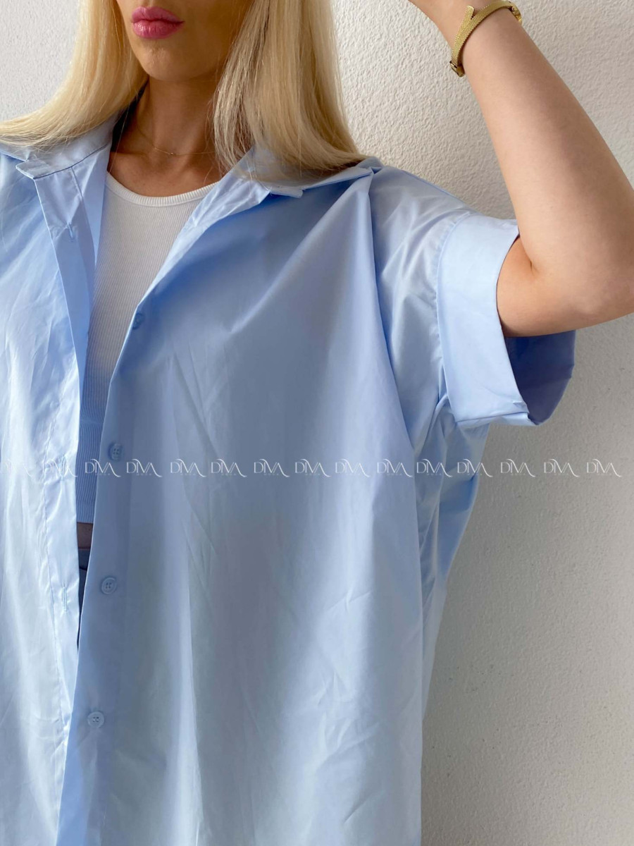 Oversize bavlnená netopieria košeľa baby modrá AB 231