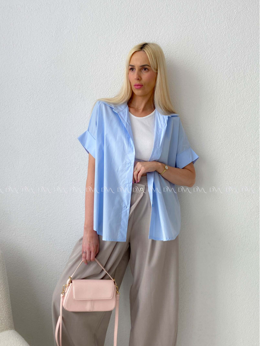 Oversize bavlnená netopieria košeľa baby modrá AB 231