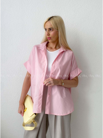 Oversize bavlnená netopieria košeľa ružová AB 231
