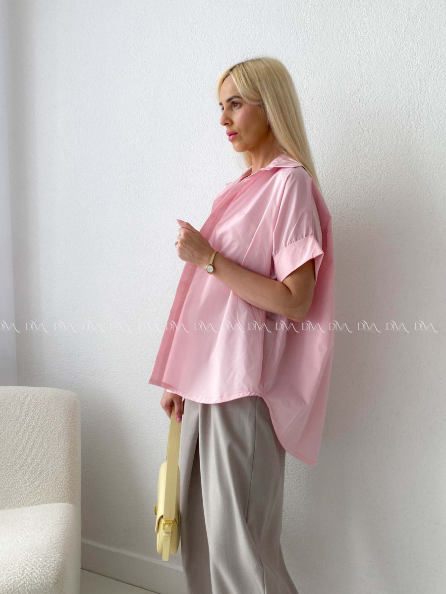 Oversize bavlnená netopieria košeľa ružová AB 231