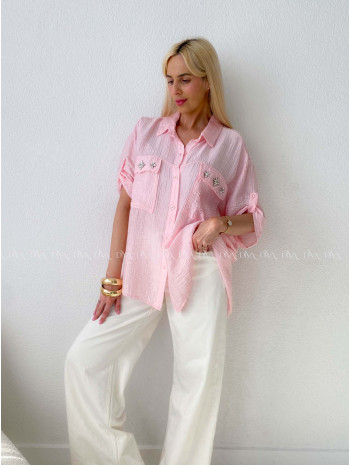 Lehká krepová košile s kamínky růžová AB 137