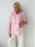 Ľahká krepová košeľa s kamienkami ružová AB 137