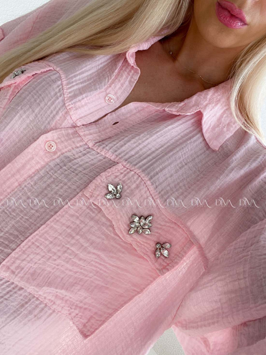 Ľahká krepová košeľa s kamienkami ružová AB 137