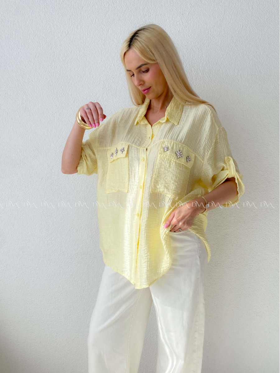 Lehká krepová košile s kamínky žlutá AB 137