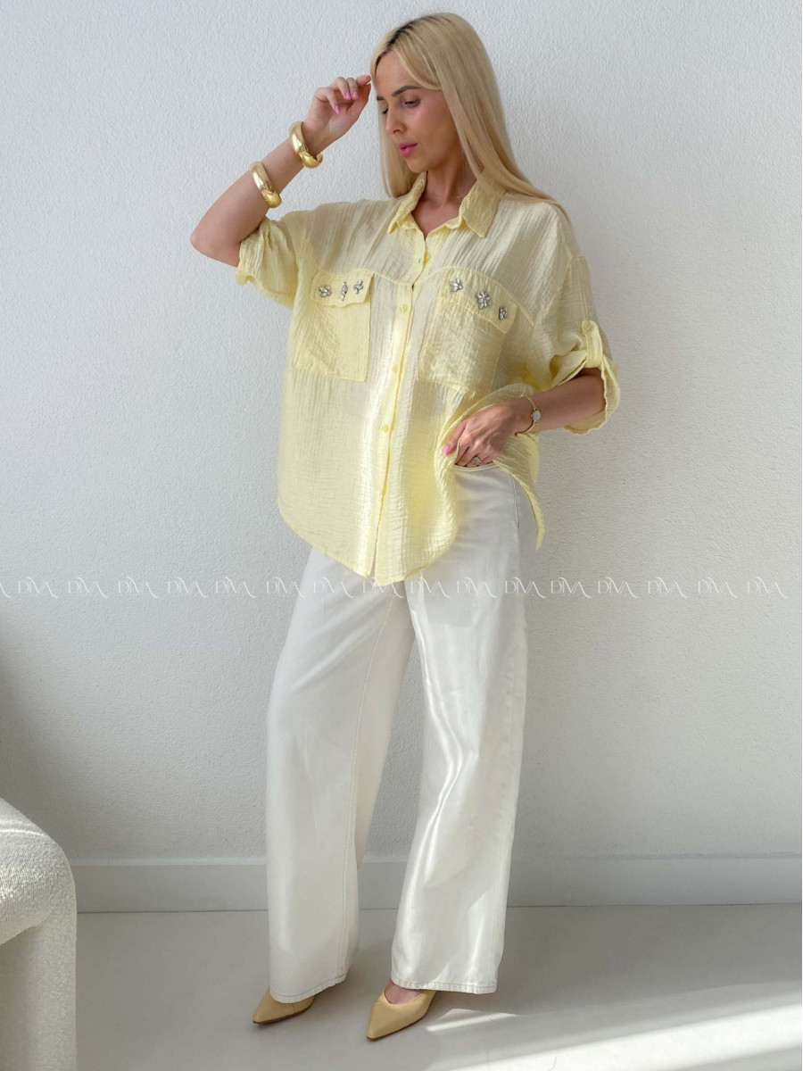 Lehká krepová košile s kamínky žlutá AB 137