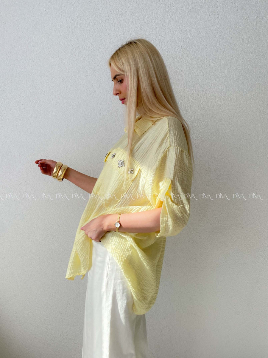 Lehká krepová košile s kamínky žlutá AB 137