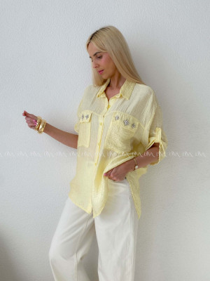 Ľahká krepová košeľa s kamienkami žltá AB 137