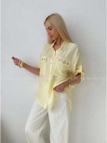 Lehká krepová košile s kamínky žlutá AB 137