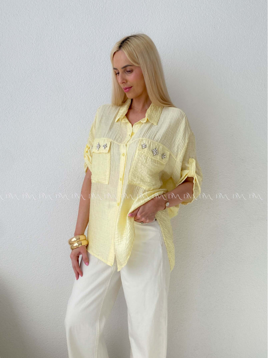 Lehká krepová košile s kamínky žlutá AB 137