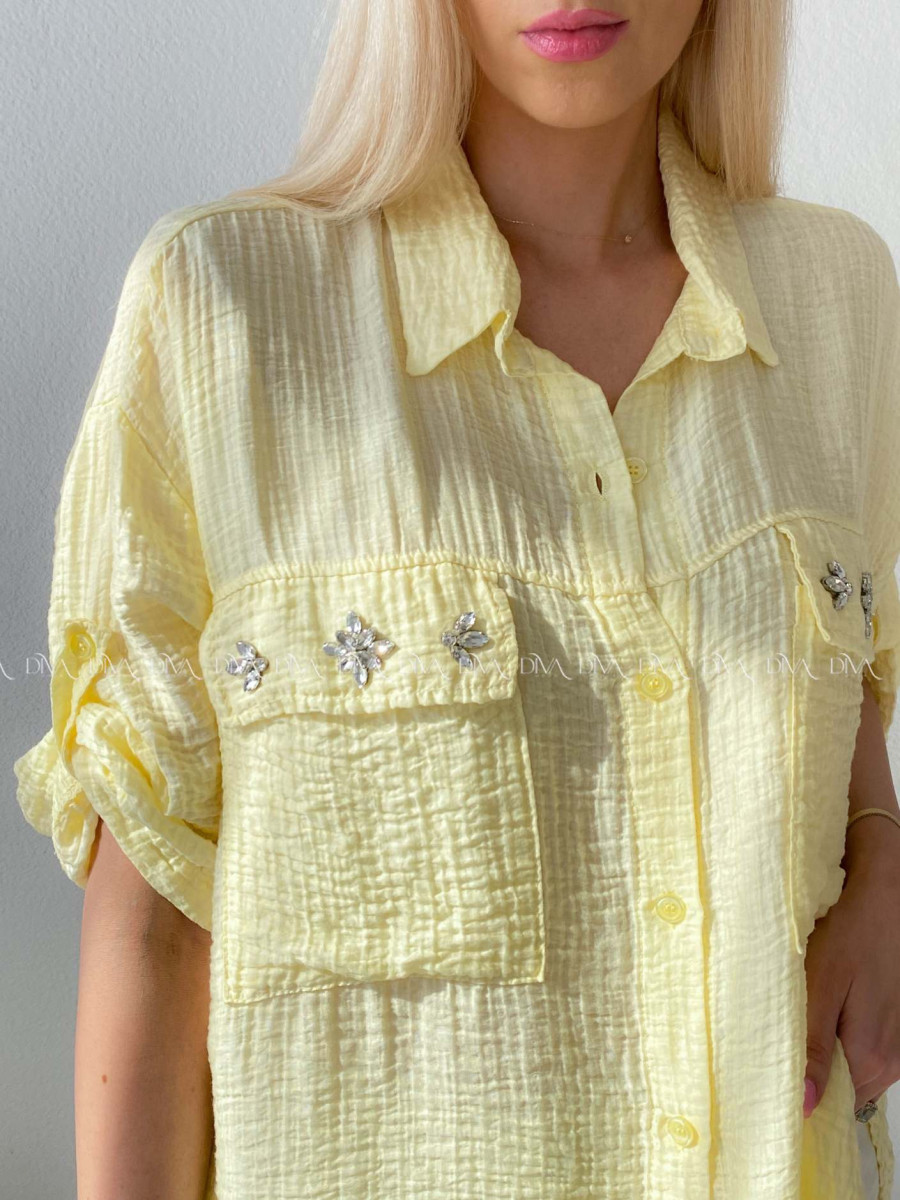 Lehká krepová košile s kamínky žlutá AB 137