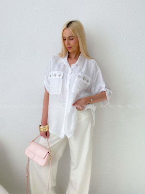 Ľahká krepová košeľa s kamienkami biela AB 137