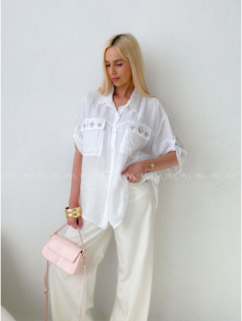 Lehká krepová košile s kamínky bílá AB 137