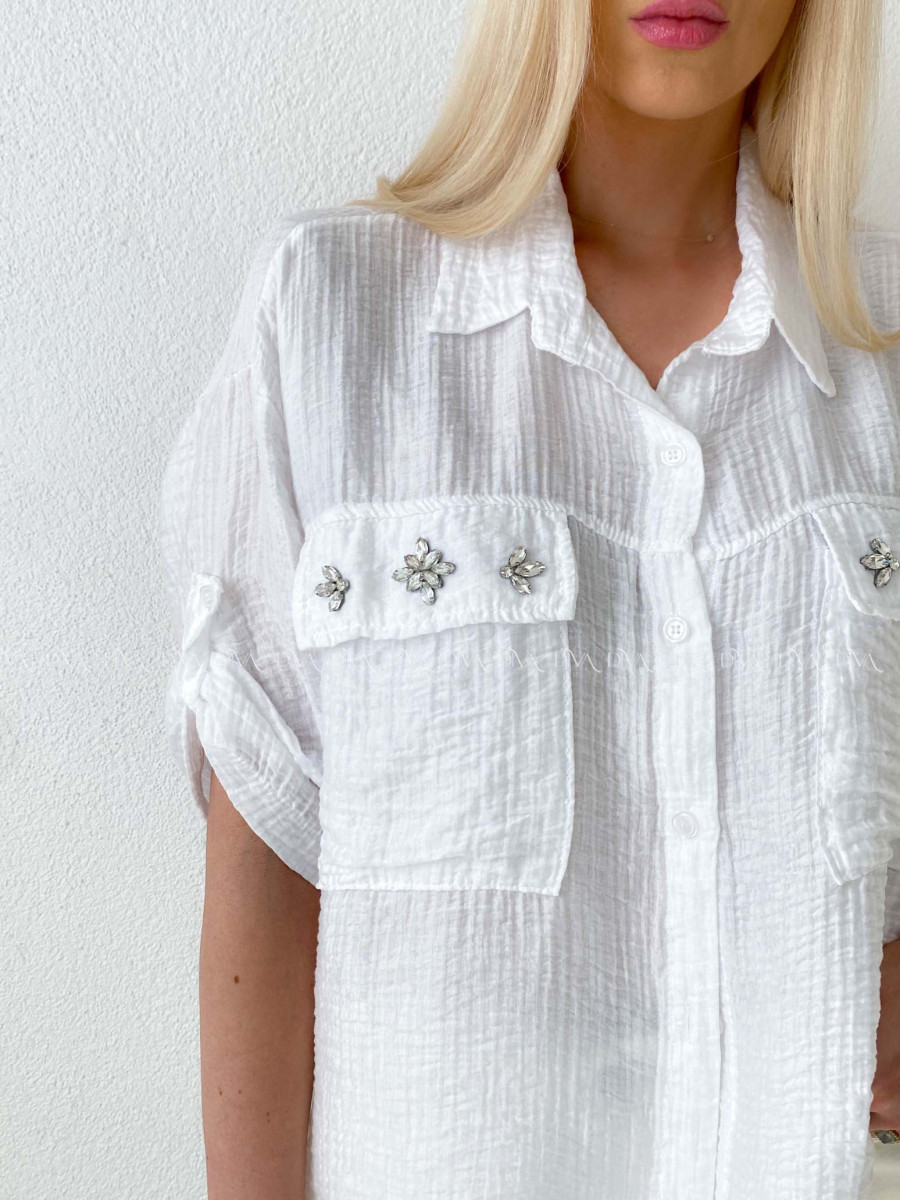 Lehká krepová košile s kamínky bílá AB 137