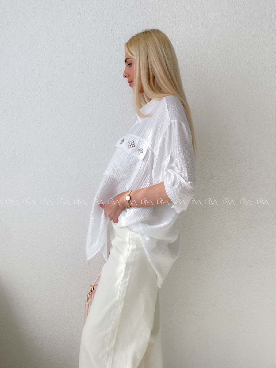 Lehká krepová košile s kamínky bílá AB 137