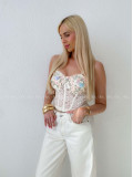 Krajkovaný korzet s kvetinkami maslový AB 139