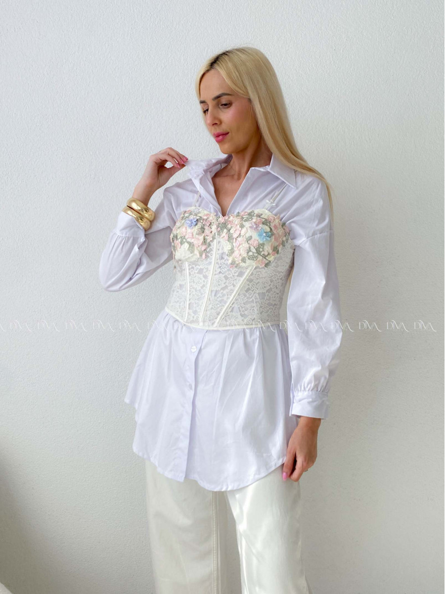 Krajkovaný korzet s kvetinkami maslový AB 139