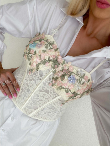 Krajkovaný korzet s květinkami máslový AB 139