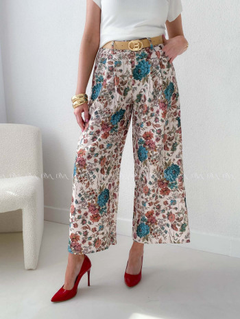 Ľahké kvetované nohavice s opaskom AB 207