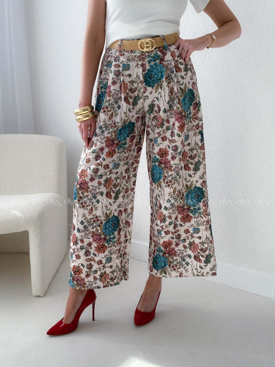 Ľahké kvetované nohavice s opaskom AB 207