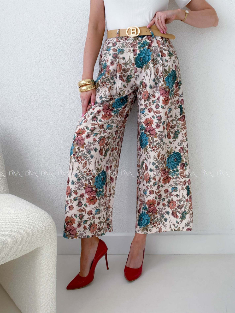 Ľahké kvetované nohavice s opaskom AB 207