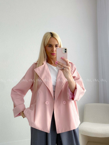 Skrátený trench coat pudrovo ružový AB 136