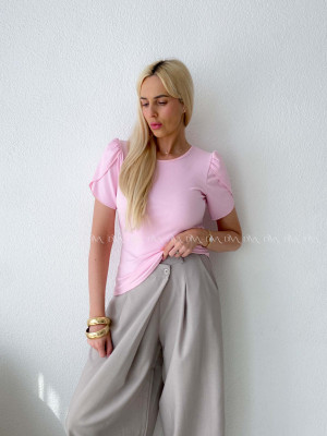 Rebrovaný top s tulipánovými rukávmi baby ružový AB 200
