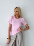 Rebrovaný top s tulipánovými rukávmi baby ružový AB 200