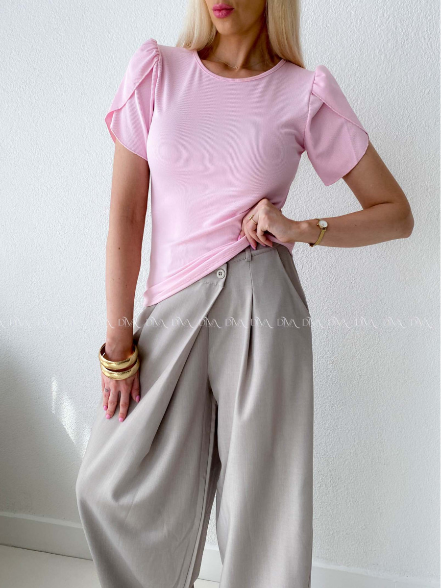 Rebrovaný top s tulipánovými rukávmi baby ružový AB 200