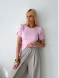 Rebrovaný top s tulipánovými rukávmi baby ružový AB 200